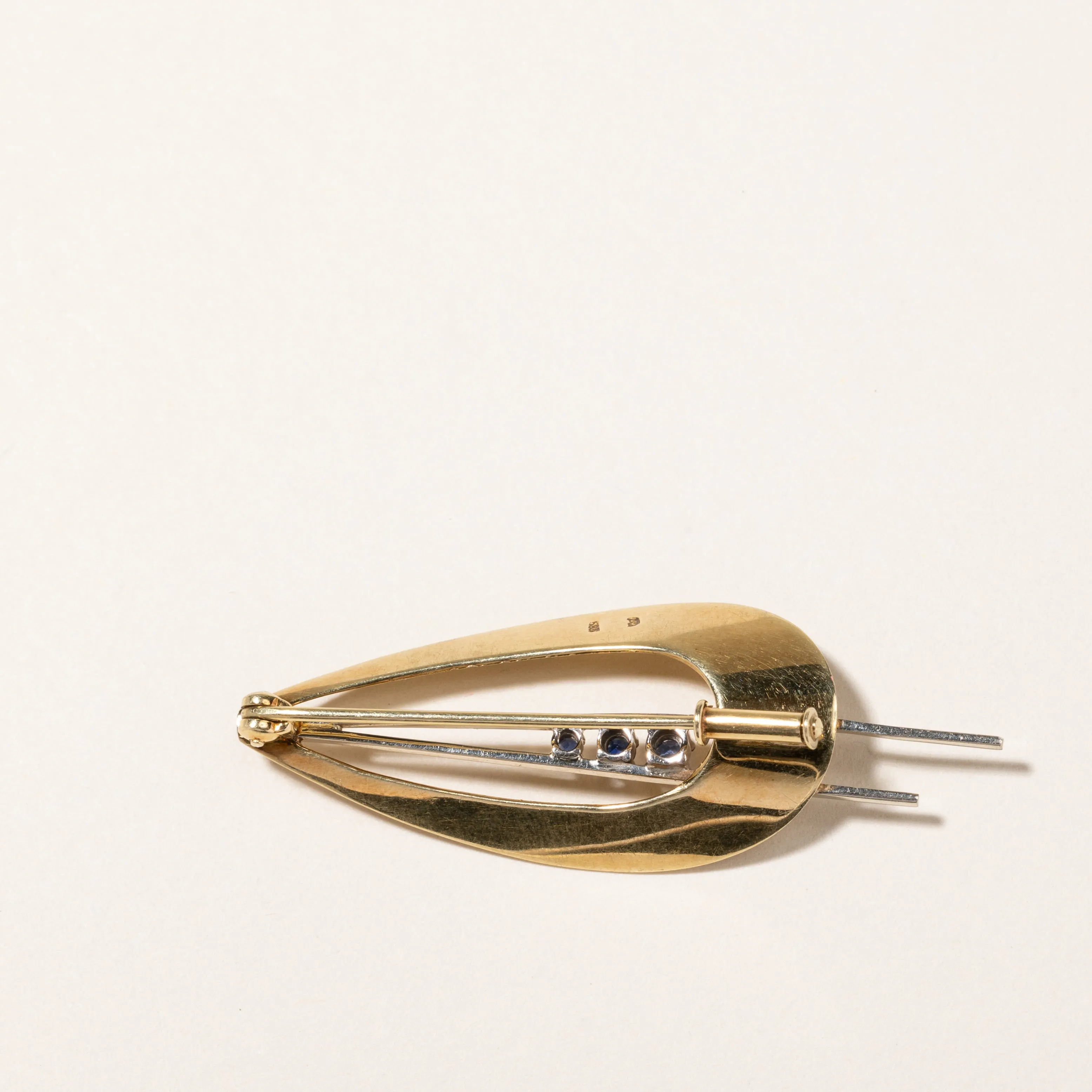 14K Two Tone Gold Blue Sapphire Abstract Brooch | 0.12ctw