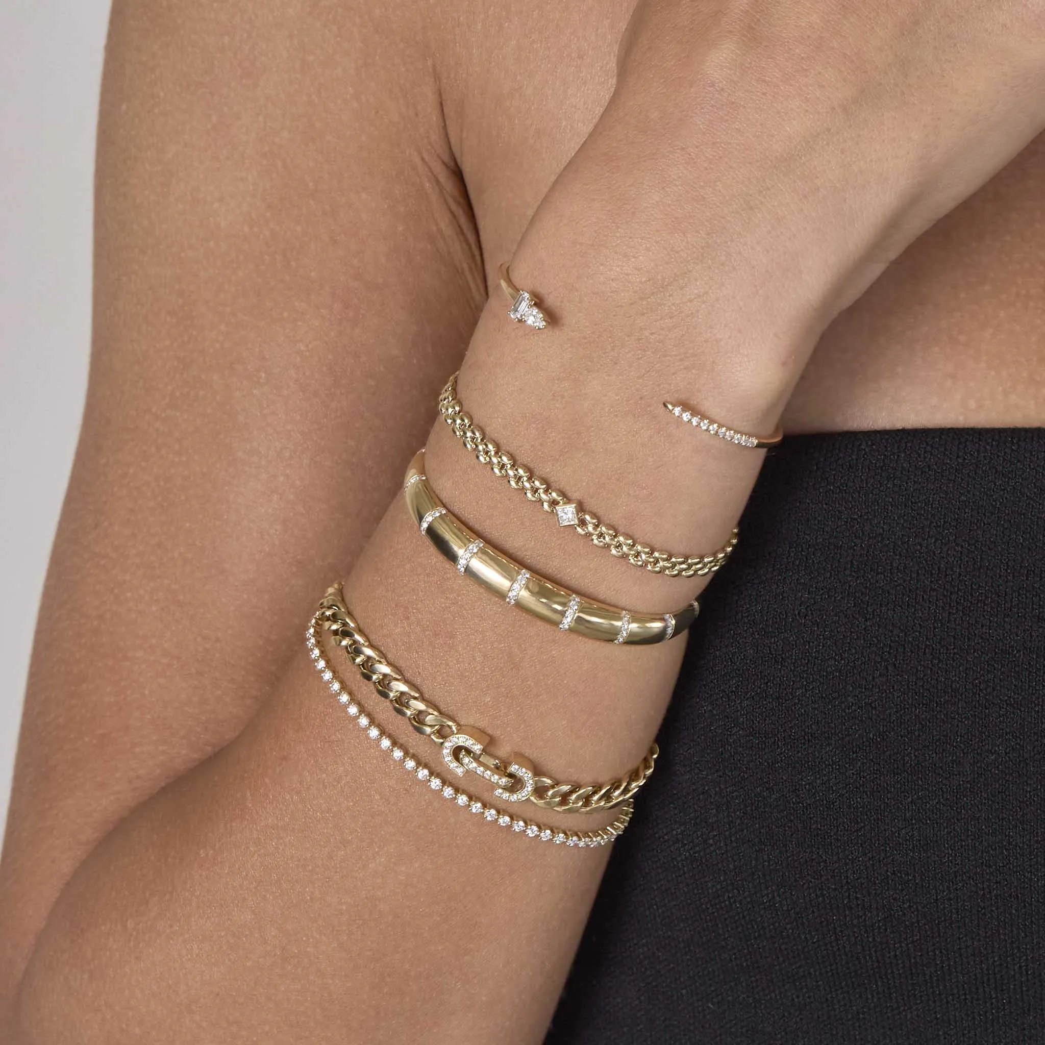 14k Vintage Pavé Diamond Horsebit Link Large Curb Chain Bracelet