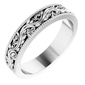 14K White 4 mm Sculptural-Inspired Band with Milgrain Size 5