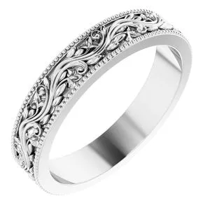 14K White 4 mm Sculptural-Inspired Band with Milgrain Size 6.5
