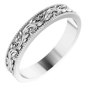 14K White 4 mm Sculptural-Inspired Band with Milgrain Size 9