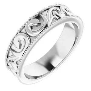 14K White 5 mm Scroll Band with Milgrain  Size 6.5