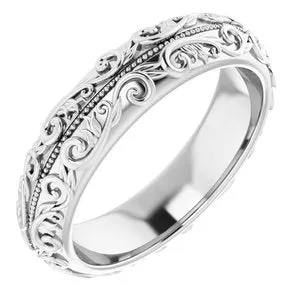 14K White 5 mm Scroll Band with Milgrain Size 7