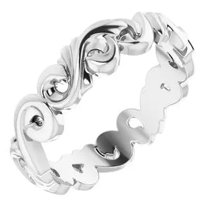 14K White 5 mm Sculptural-Inspired Scroll Design Band Size 5