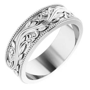 14K White 6 mm Sculptural-Inspired Band with Milgrain Size 7.5
