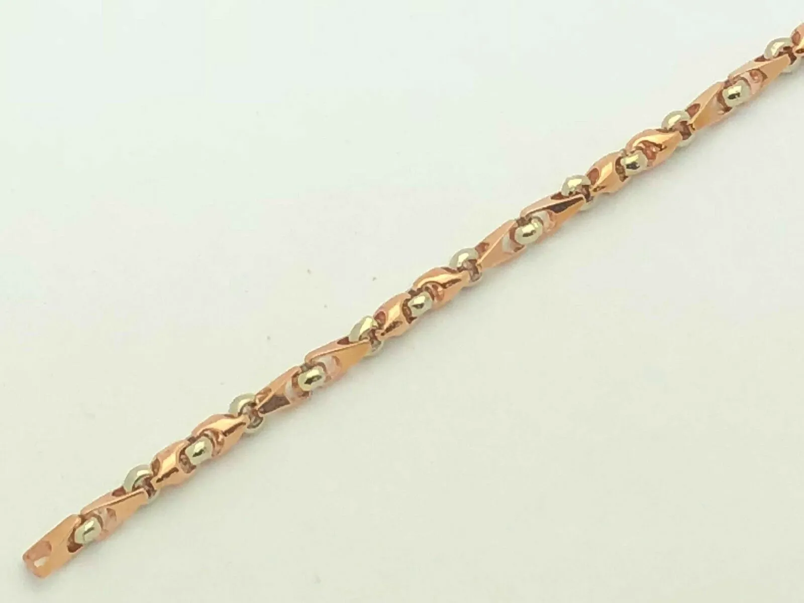 14k White & Rose Gold Handmade Fashion Link Bracelet 7.75" 5mm 15.3 grams
