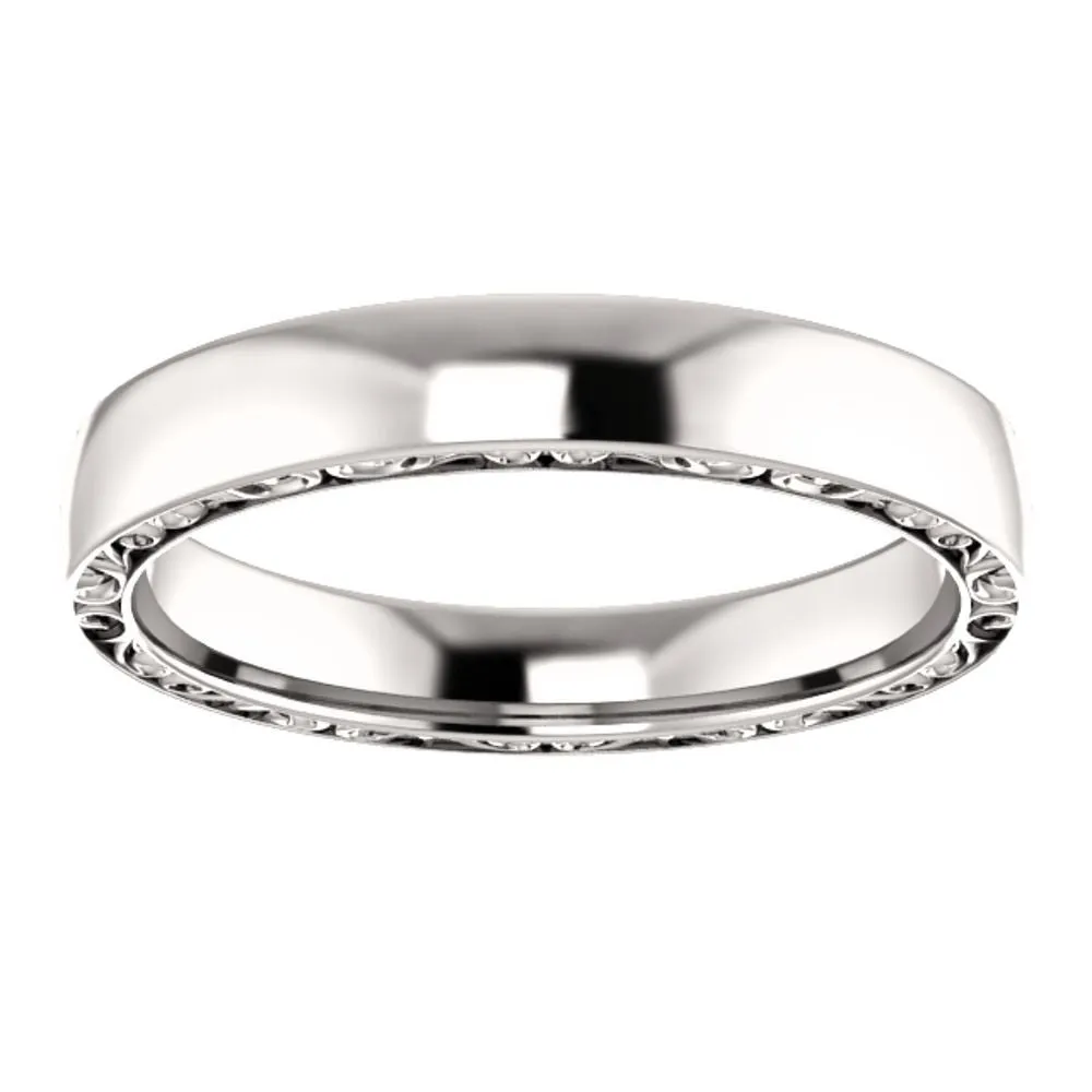 14k White Gold 4mm Sculptural-Inspired Relief Pattern Band Size 11