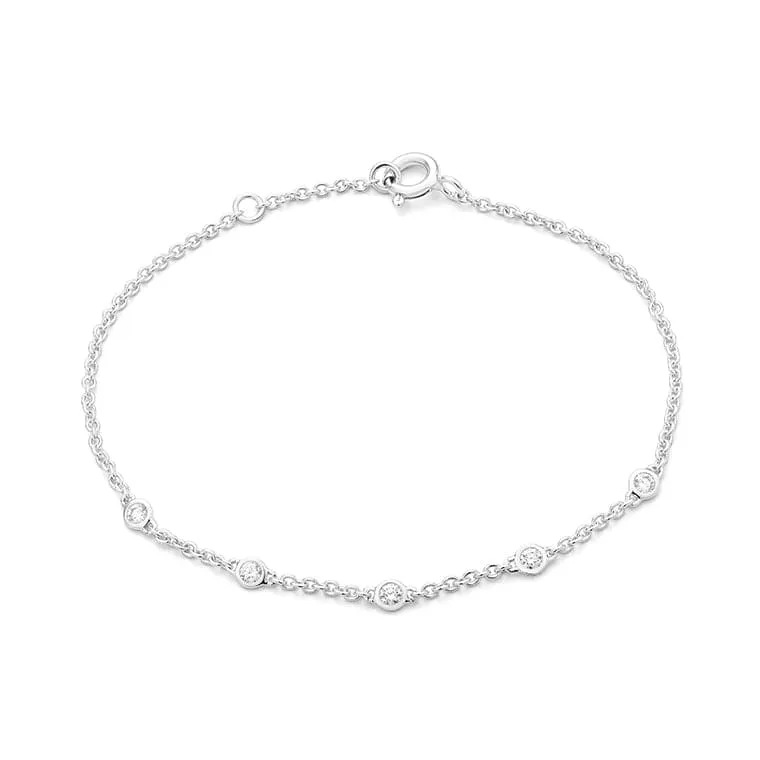 14k White Gold 5 Station Diamond Bracelet, 0.20 Ctw