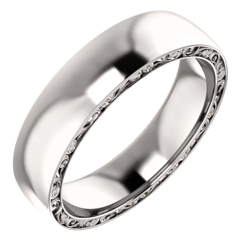 14k White Gold 6mm Sculptural-Inspired Relief Pattern Band Size 11