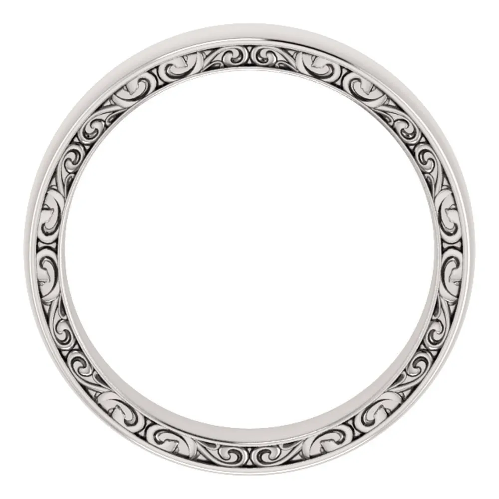14k White Gold 6mm Sculptural-Inspired Relief Pattern Band Size 11
