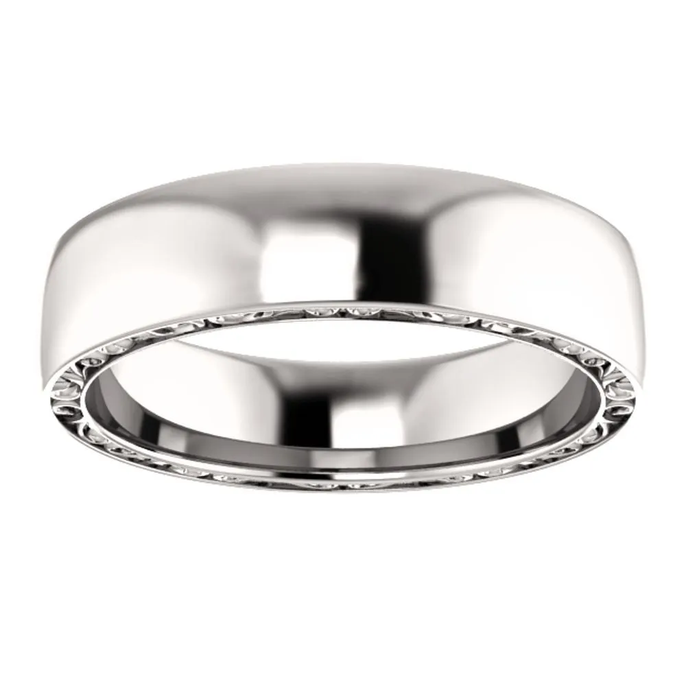 14k White Gold 6mm Sculptural-Inspired Relief Pattern Band Size 11