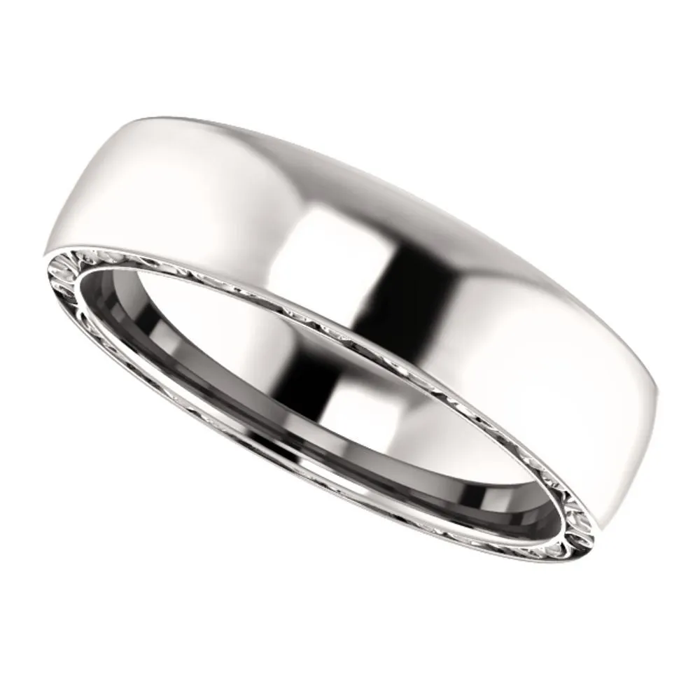 14k White Gold 6mm Sculptural-Inspired Relief Pattern Band Size 11