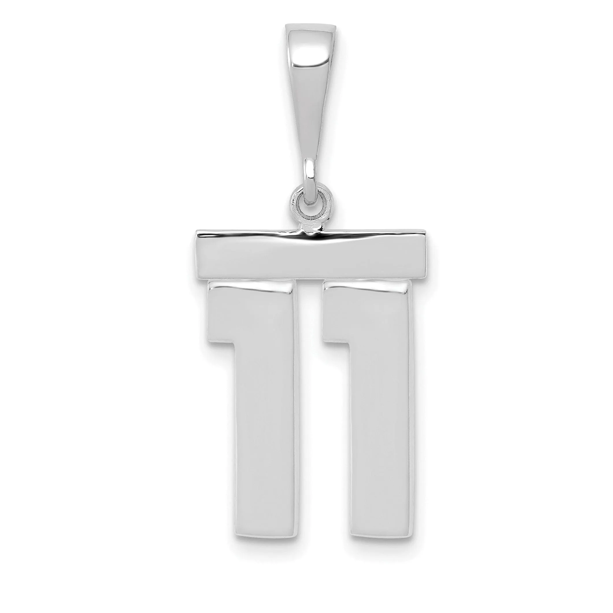 14k White Gold Polished Finish Medium Size Number 11 Charm Pendant