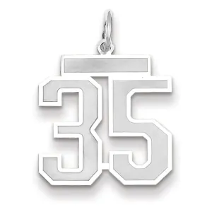 14k White Gold Satin Brush Finish Medium Size Number 35 Charm Pendant