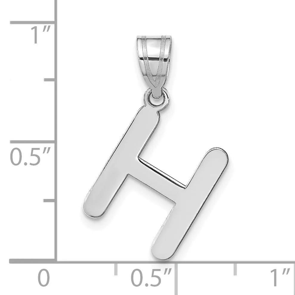 14k White Gold Slanted Design Bubble Letter H Initial Charm Pendant