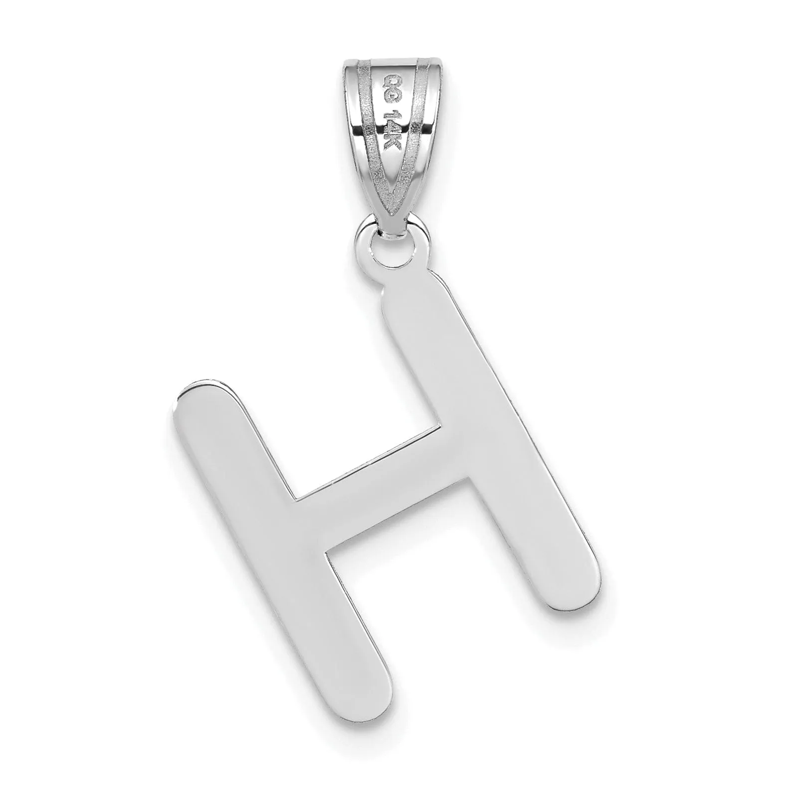 14k White Gold Slanted Design Bubble Letter H Initial Charm Pendant