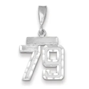 14k White Gold Small Size Diamond Cut Texture Finish Number 79 Charm Pendant