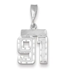 14k White Gold Small Size Diamond Cut Texture Finish Number 91 Charm Pendant