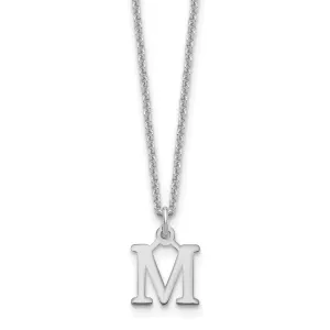 14k White Gold Tiny Cut Out Block Letter M Initial Pendant and Necklace