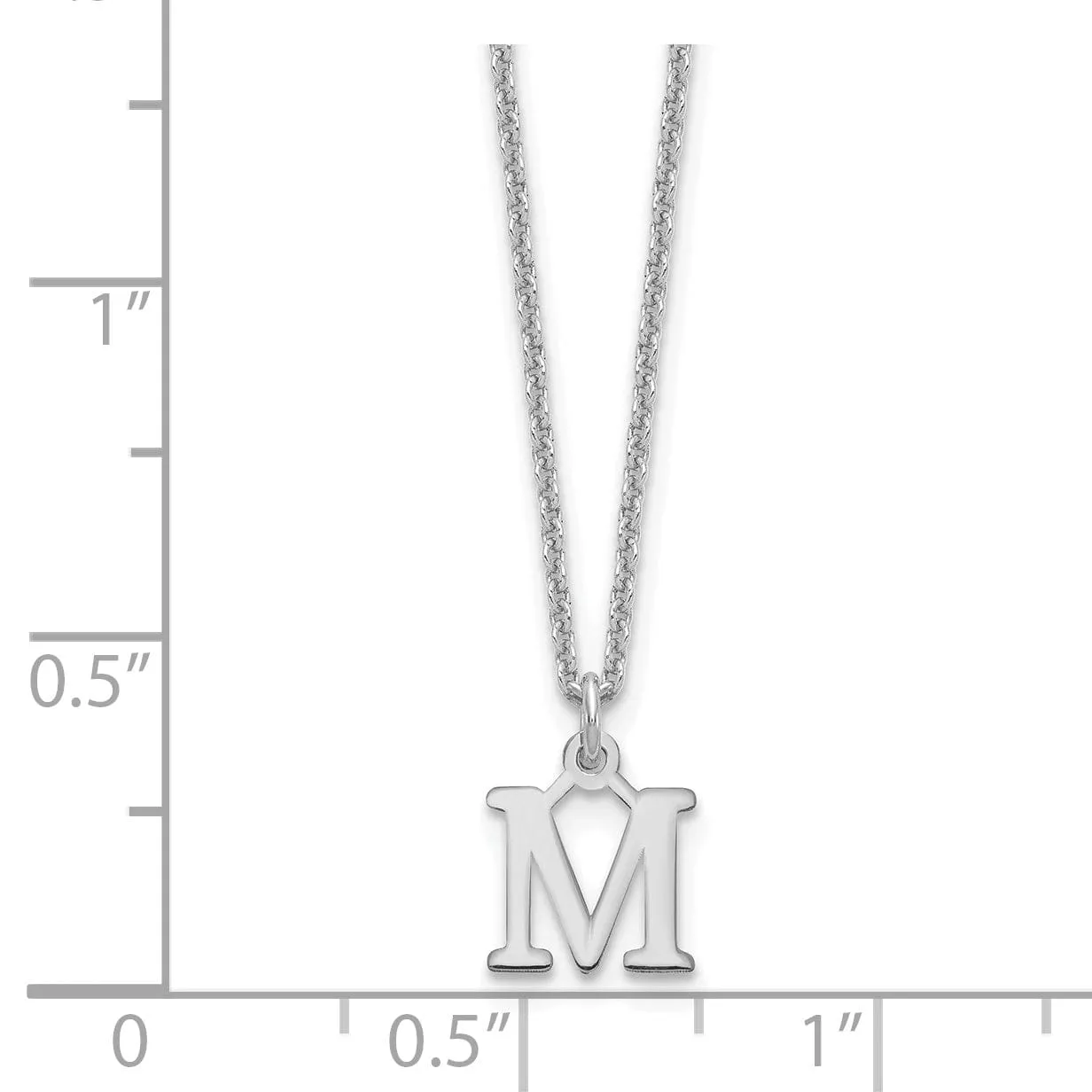 14k White Gold Tiny Cut Out Block Letter M Initial Pendant and Necklace
