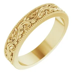 14K Yellow 4 mm Sculptural-Inspired Band with Milgrain Size 5.5