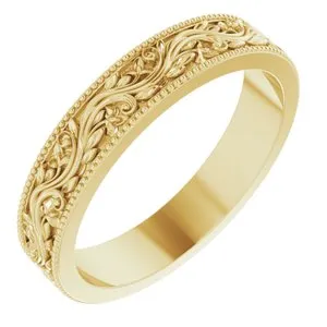 14K Yellow 4 mm Sculptural-Inspired Band with Milgrain Size 7
