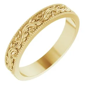 14K Yellow 4 mm Sculptural-Inspired Band with Milgrain Size 9
