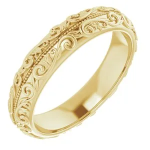 14K Yellow 5 mm Scroll Band with Milgrain Size 10