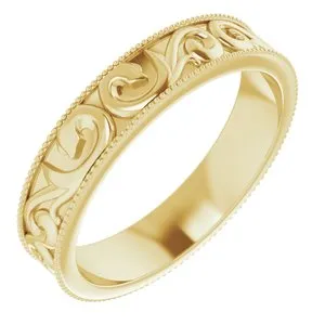 14K Yellow 5 mm Scroll Band with Milgrain  Size 11.5