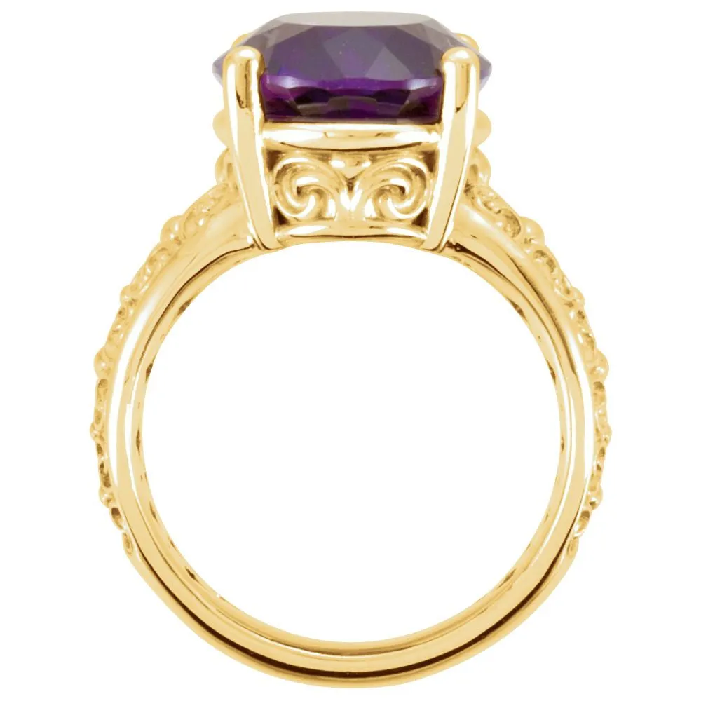 14k Yellow Gold 16x12mm Amethyst Sculptural-Inspired Ring, Size 7