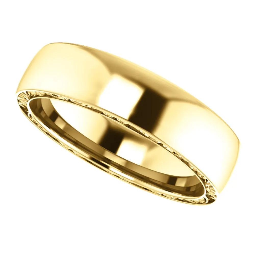 14k Yellow Gold 6mm Sculptural-Inspired Relief Pattern Band Size 11