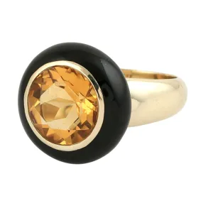 14K Yellow Gold Bezel Set Citrine Gemstone November Birthstone Enamel Dome Ring