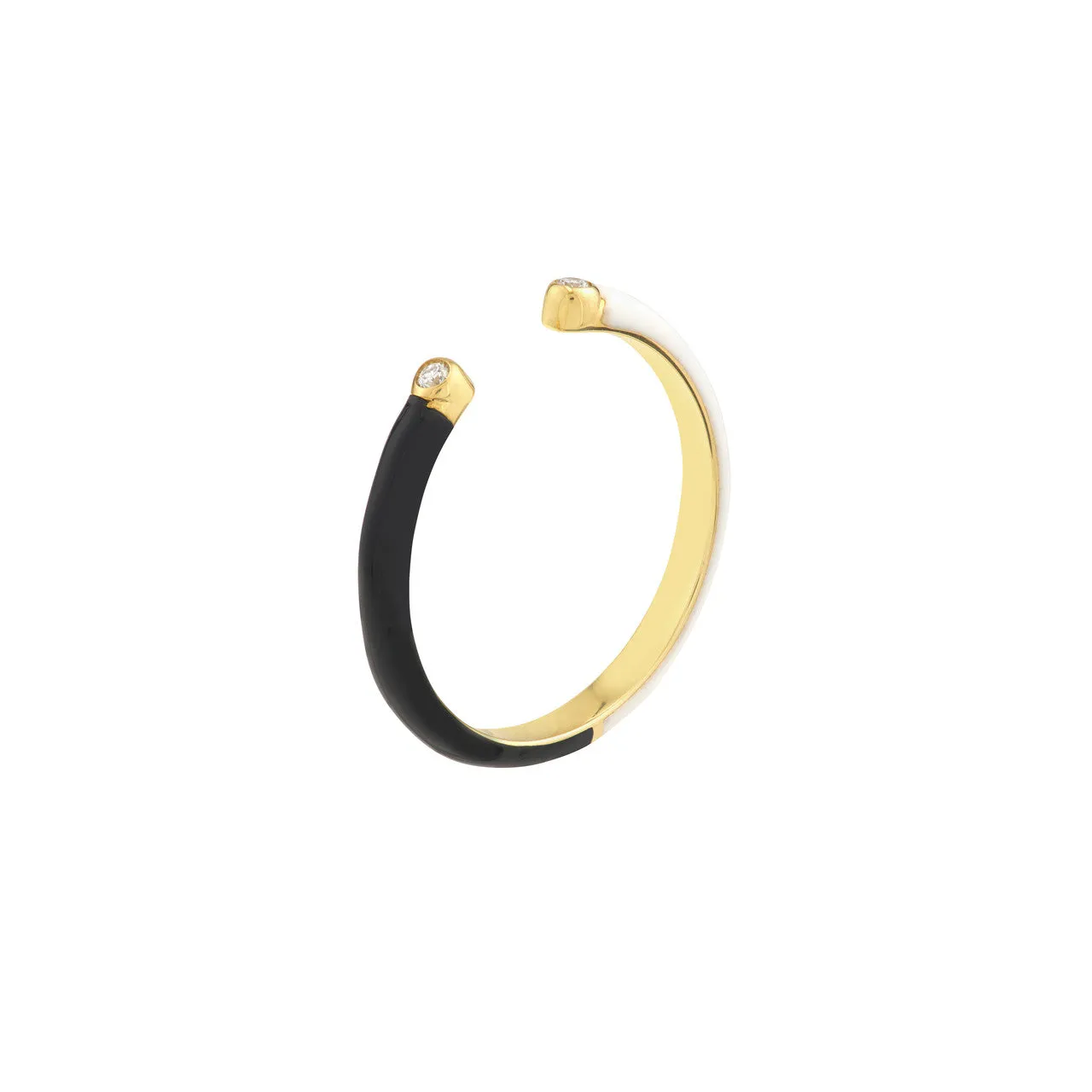 14K yellow Gold Black & White Enamel Bezel Diamond Band