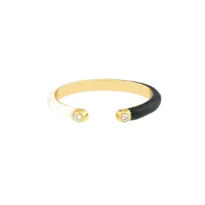 14K yellow Gold Black & White Enamel Bezel Diamond Band