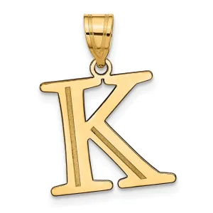 14k Yellow Gold Etched Finish Block Letter K Initial Design Pendant