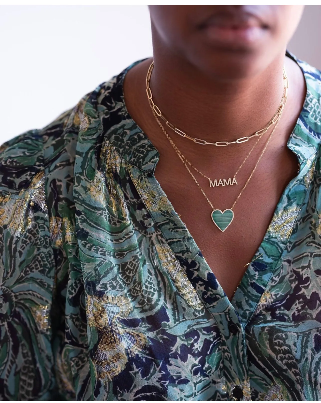 14k Yellow Gold Malachite Heart Necklace (Medium)