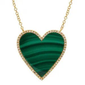 14k Yellow Gold Malachite Heart Necklace (Medium)