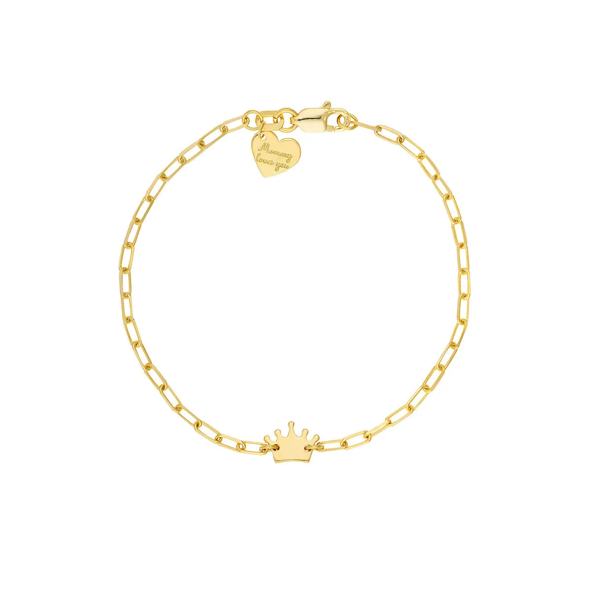 14K Yellow Gold Paperclip Link Crown Bracelet