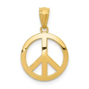 14k Yellow Gold Peace Sign Circle Charm Pendant