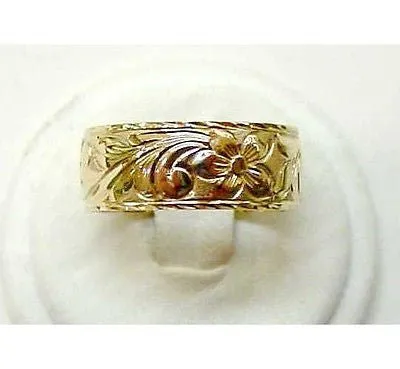 14K YELLOW GOLD PERSONALIZED CUSTOM MADE 8MM HAWAIIAN BLACK ENAMEL RING