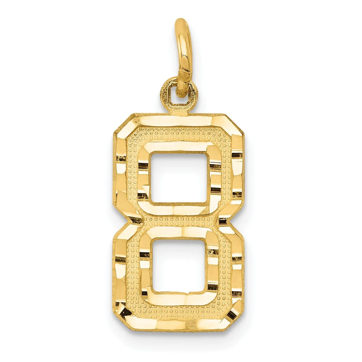 14K Yellow Gold Polished Diamond Cut Finish Medium Size Number 8 Charm Pendant