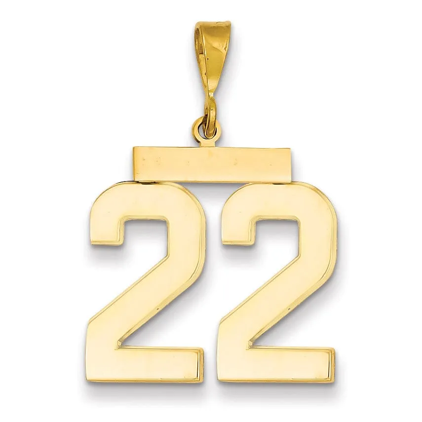 14k Yellow Gold Polished Finish Large Size Number 22 Charm Pendant