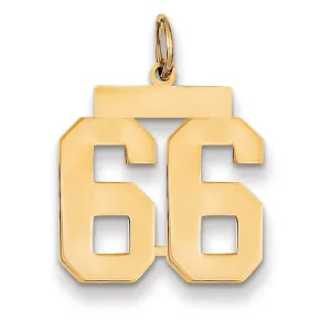 14K Yellow Gold Polished Finish Medium Size Number 66 Charm Pendant
