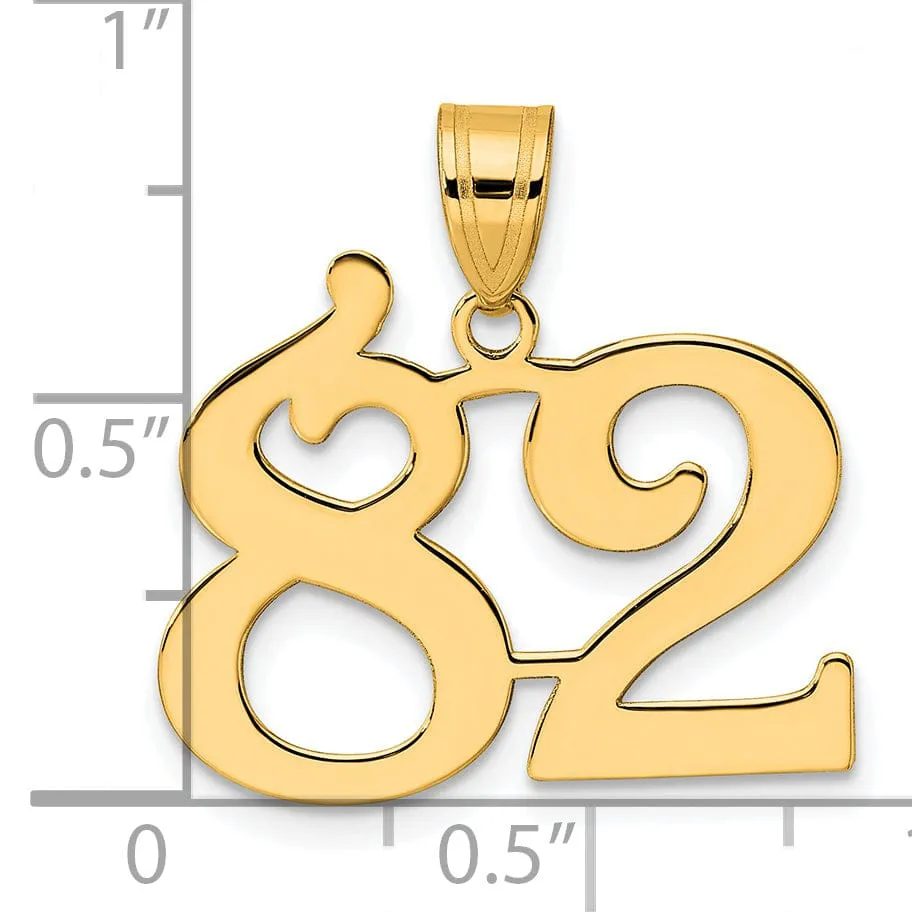 14k Yellow Gold Polished Finish Number 82 Charm Pendant
