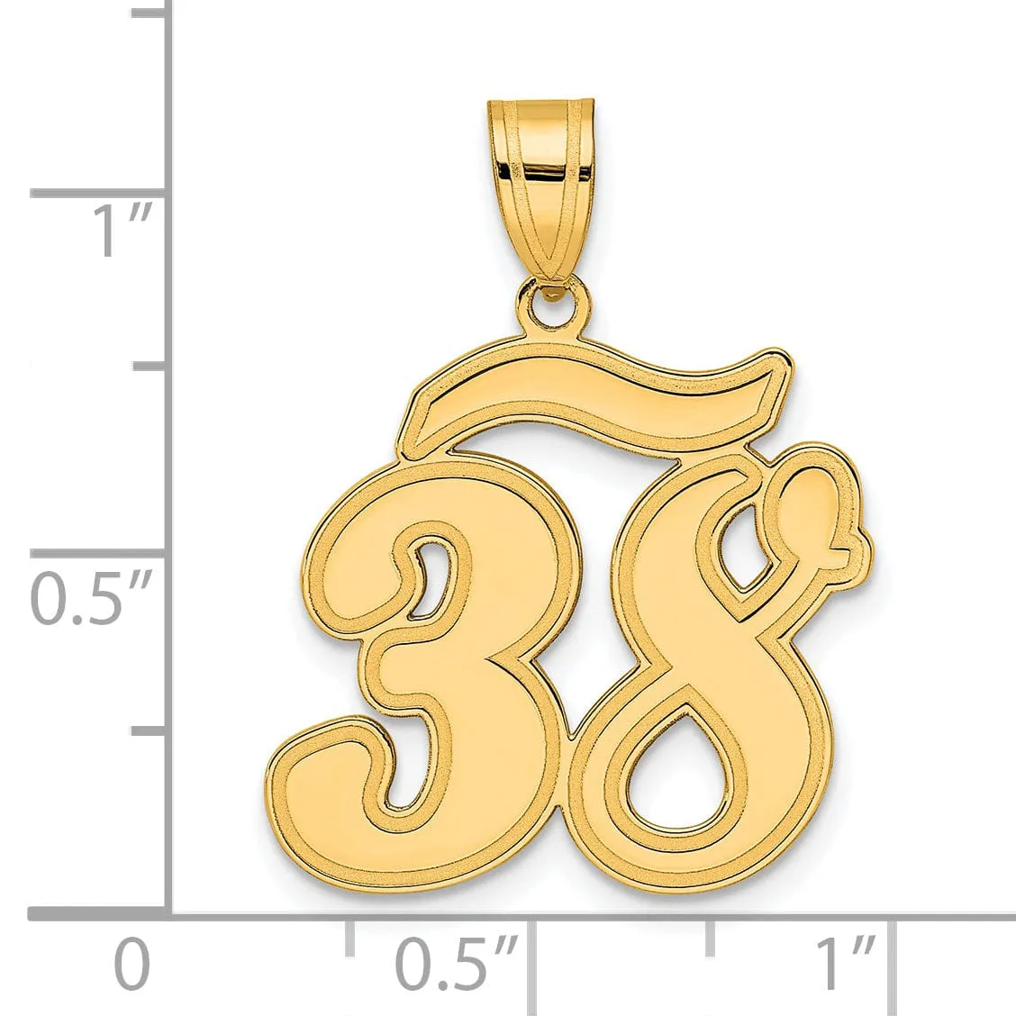 14k Yellow Gold Polished Finish Script Design Number 38 Charm Pendant