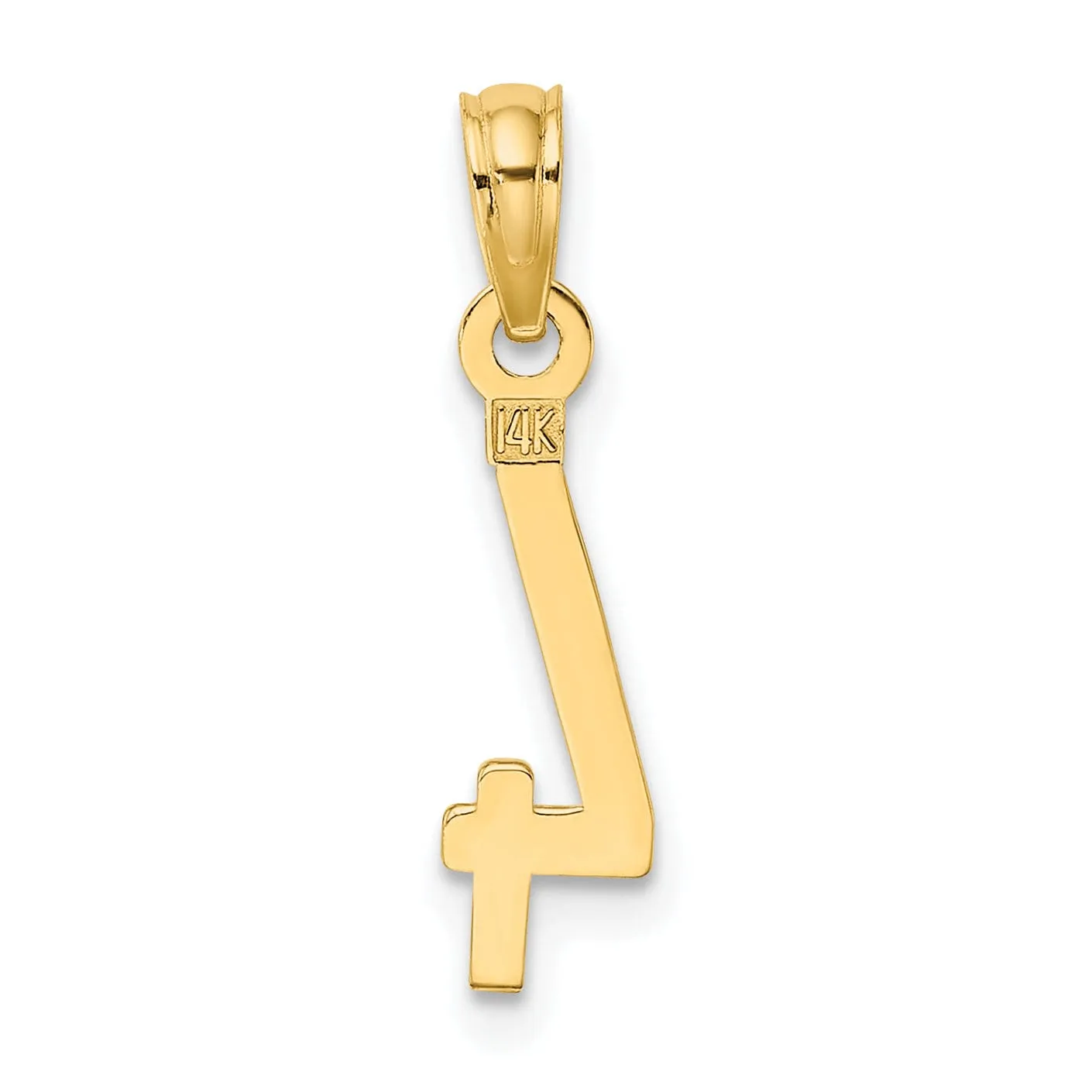 14K Yellow Gold Polished Finished Block Script Design Number 4 Charm Pendant
