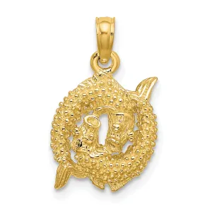 14k Yellow Gold Polished Texture Finish3-D Pisces Zodiac Charm Pendant