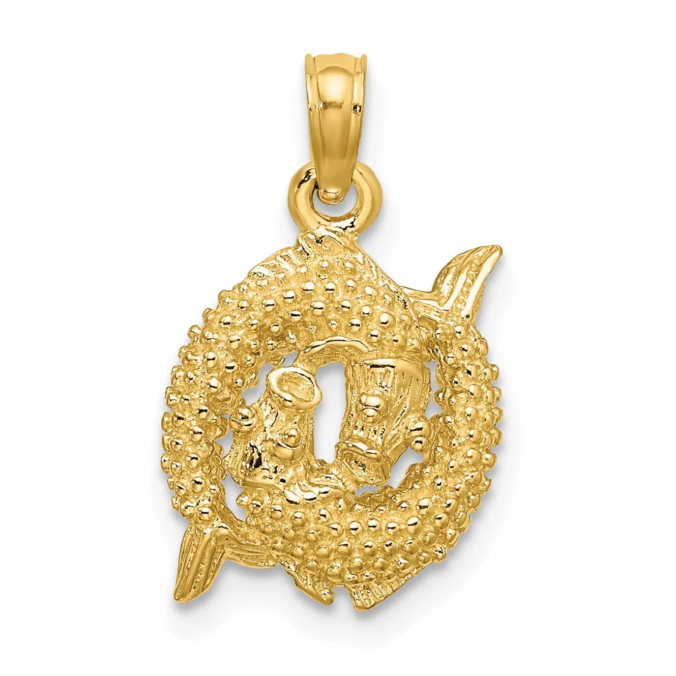 14k Yellow Gold Polished Texture Finish3-D Pisces Zodiac Charm Pendant