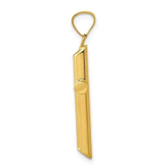 14k Yellow Gold Rhodium 3-D Hollow Cross Pendant
