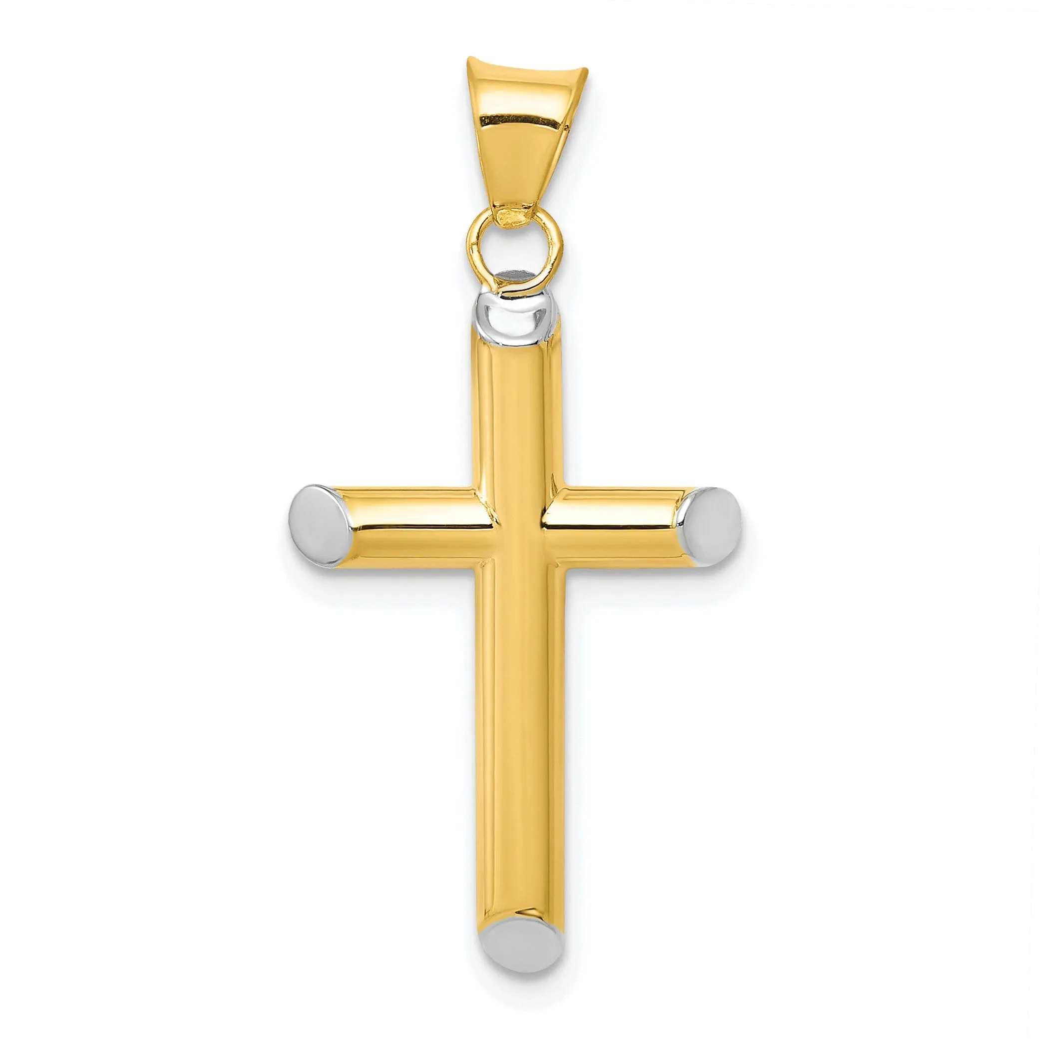 14k Yellow Gold Rhodium 3-D Hollow Cross Pendant